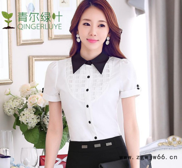 2016夏新款工作服雪纺简约显瘦OL正装翻领修身正装职业衬衫女短袖