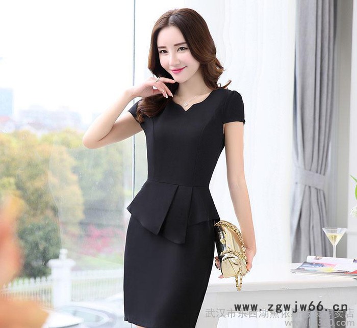 夏季新款女士OL短袖职业装女装美容师工作服连衣裙修身 送腰带图3