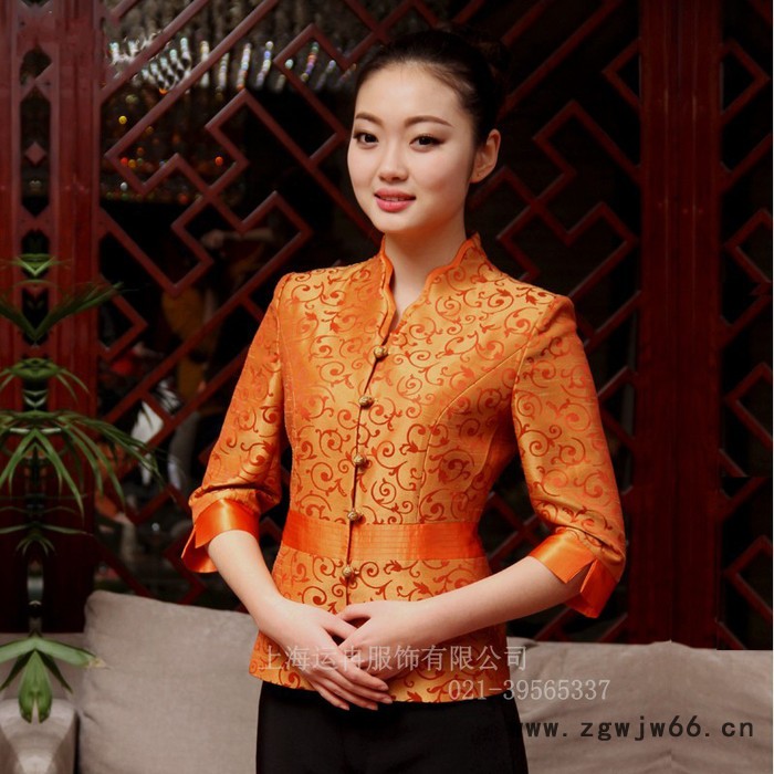 轩航 酒店服工作服夏装 男女服务员制服长短袖宴会饭店餐饮中式工服图2