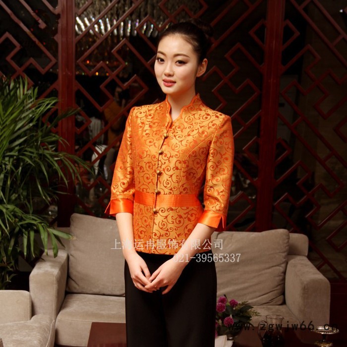 轩航 酒店服工作服夏装 男女服务员制服长短袖宴会饭店餐饮中式工服图3
