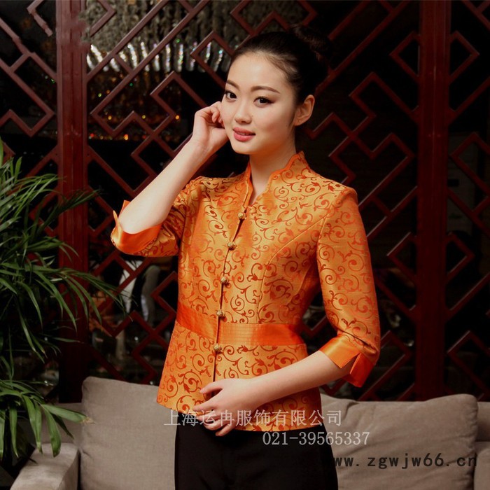 轩航 酒店服工作服夏装 男女服务员制服长短袖宴会饭店餐饮中式工服图4