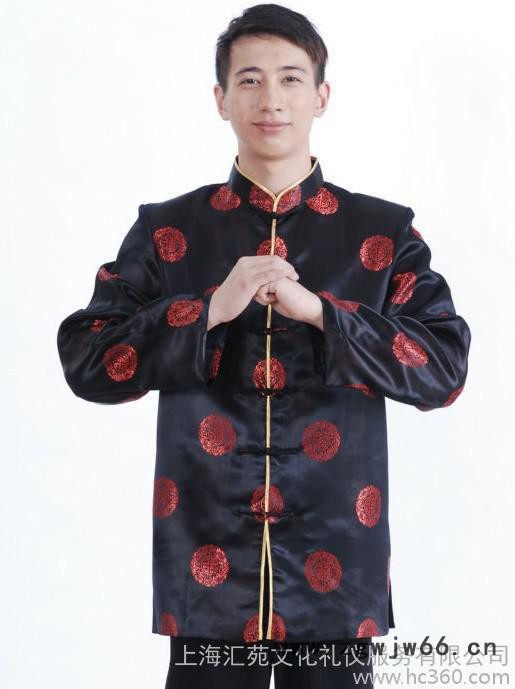 男士绸缎长袖上衣唐装 秋冬唐装上衣 可做会所工作服图2