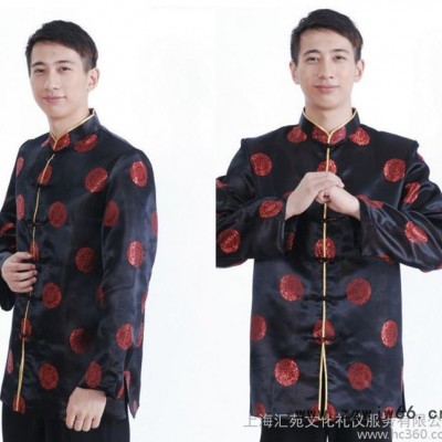 男士绸缎长袖上衣唐装 秋冬唐装上衣 可做会所工作服