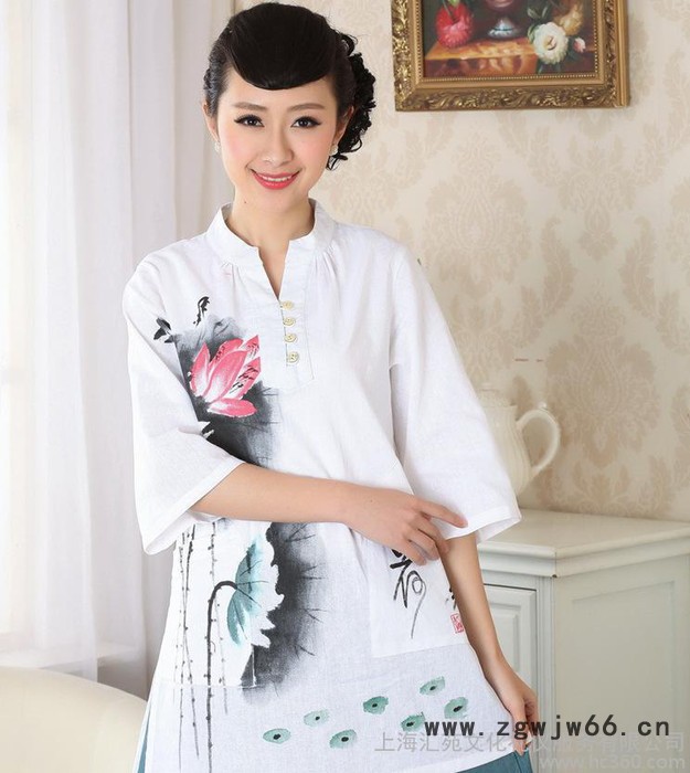 上海品牌 夏季餐饮茶楼茶艺师表演招待手绘画工作服演出服图3