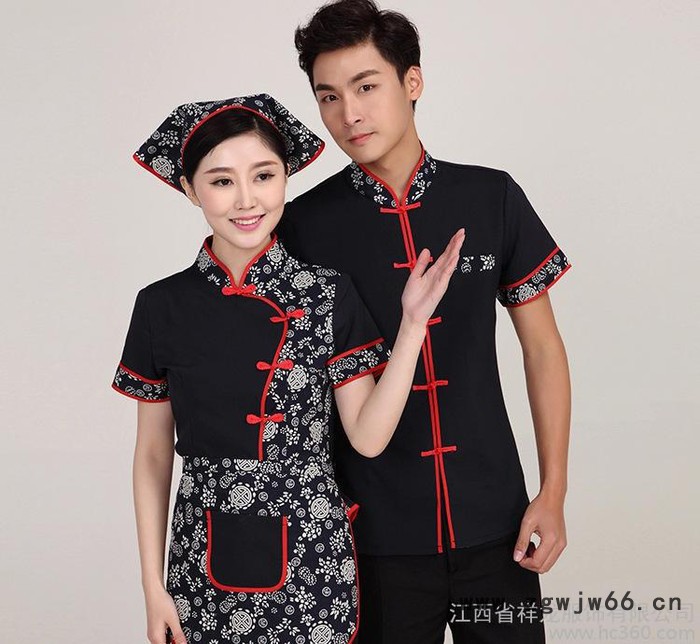 酒店男女服务员工作服夏季 短袖农家乐中餐厅火锅店员工制服图2