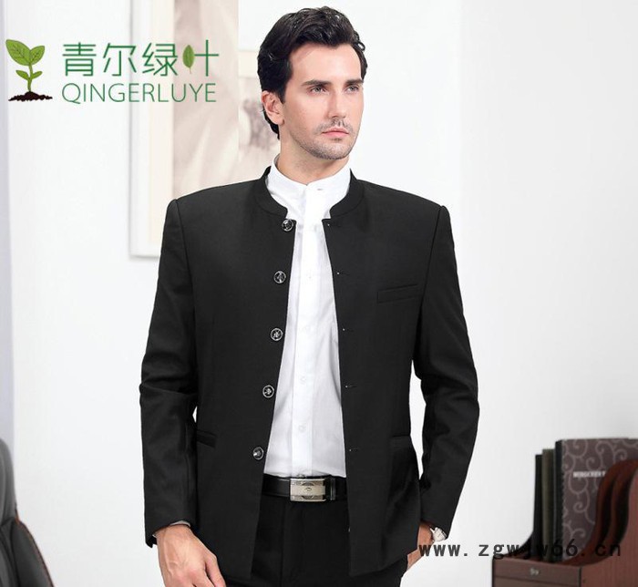 2016立领中山装西服套装 男士韩版结婚礼服职业正装长袖工作服男图2