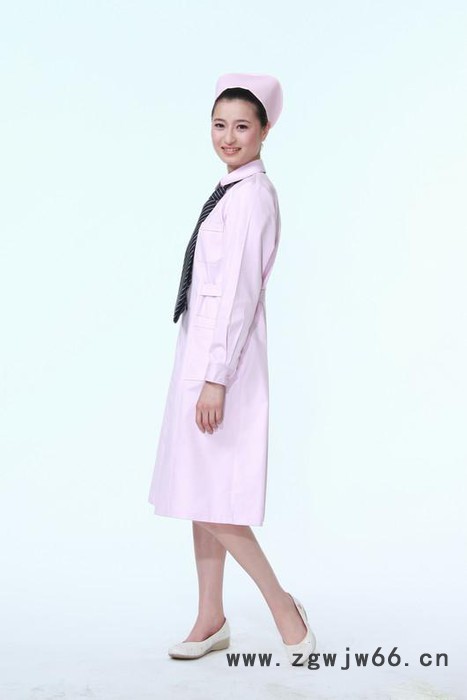 广州女护士服工作服劳保短袖夏装美容服粉白蓝色 圆驳头款定做图2