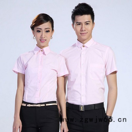 厂家货源定做logo男女工作服职业装修身短袖小方领衬衫图7