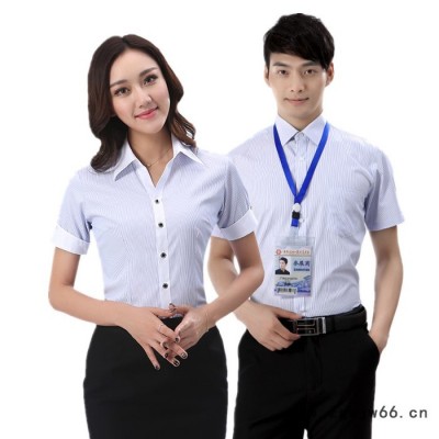 男女同款夏季短袖工作服衬衫定做批发 工厂直销现货供应 职业衬衫定制LOGO