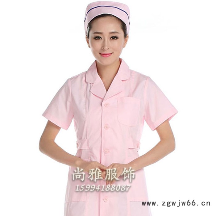 圆领护士服夏装短袖修身白大褂美容院工作服医院工作制服医导服药店服