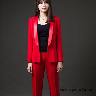 钿璎 红色休闲西服套装女士休闲套装工作服白领装