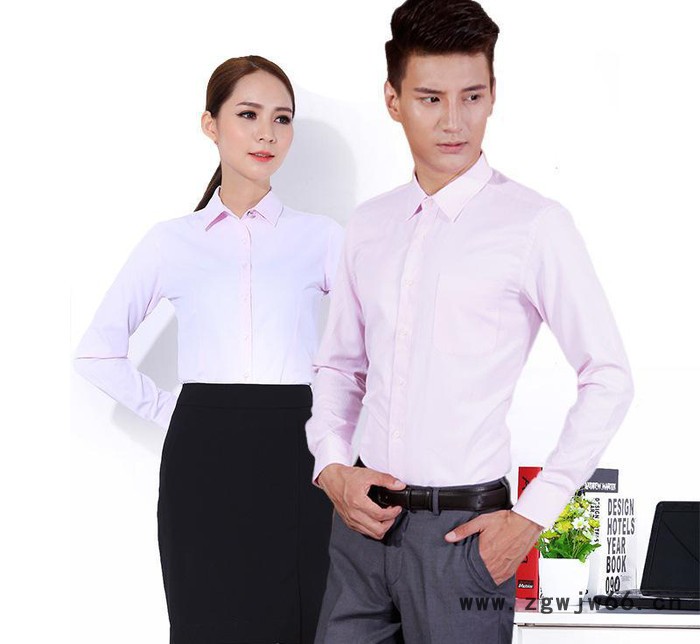 男女同款工作服套装衬衫西裤两件套修身免烫商务职业装白领上班装图2