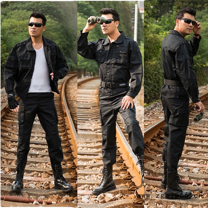 新款保安黑色作训服套装男 网格野战服 特种兵户外迷彩服工作服冬图3