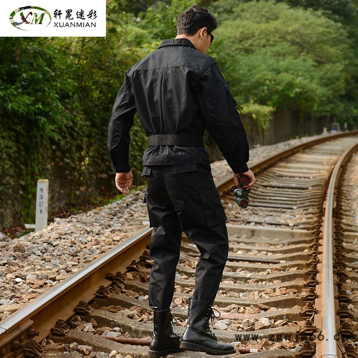 新款保安黑色作训服套装男 网格野战服 特种兵户外迷彩服工作服冬图2