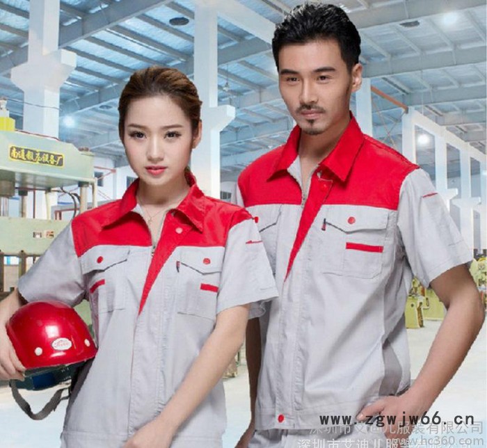 夏季半袖工程服 时尚纯色工装 工作服定制劳保服员工工衣印绣L图3