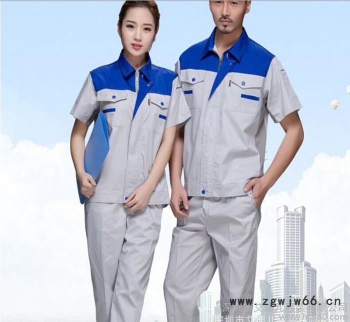 夏季半袖工程服 时尚纯色工装 工作服定制劳保服员工工衣印绣L图2