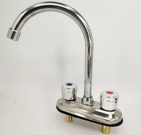 厂家供应批发 工程款式铁盖板双开两联面盆冷热龙头展运隆卫浴图2