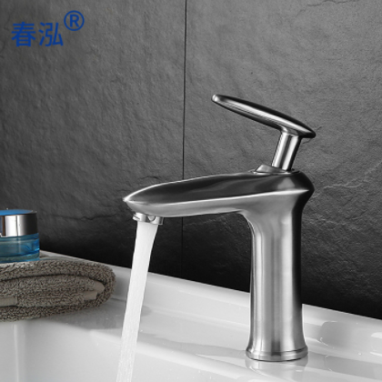 春泓 304不锈钢家用单冷面龙头 冷热卫生间单孔台上盆龙头图2
