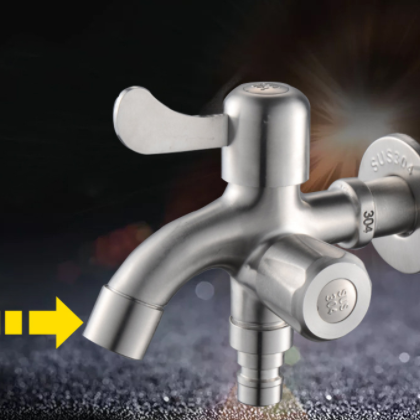 304不锈钢水龙头一进二出 多功能双出水洗衣机水龙头尖嘴套装图2