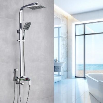 全铜恒温数显淋浴花洒套装家用卫生间黑色卫浴室淋雨顶喷头沐浴器