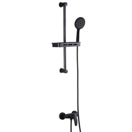 简易全铜家用黑色手持增压花洒套装卫生间浴室浴缸冷热混水阀龙头