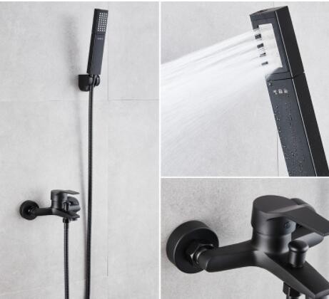 全铜家用增压手持喷头黑色简易简装冷热浴缸龙头沐浴花洒套装批发