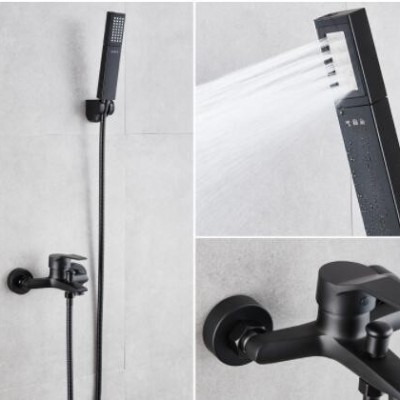 全铜家用增压手持喷头黑色简易简装冷热浴缸龙头沐浴花洒套装批发