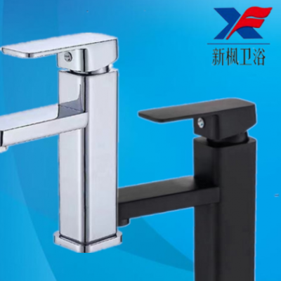 四方单孔冷热水面盆龙头卫生间台上盆浴室柜黑色烤漆冷热水龙头