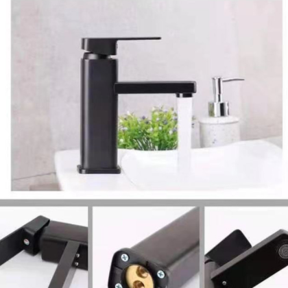 四方单孔冷热水面盆龙头卫生间台上盆浴室柜黑色烤漆冷热水龙头图2