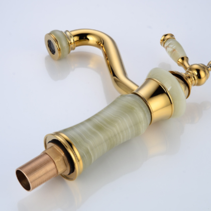 厂家直供欧式全铜面盆冷热水龙头 金色浴室脸盆玉石龙头图2