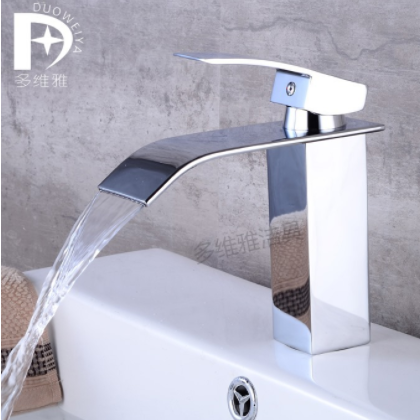 厂家直供宽嘴单孔全铜面盆瀑布龙头 浴室洗脸盆瀑布冷热水龙头图2