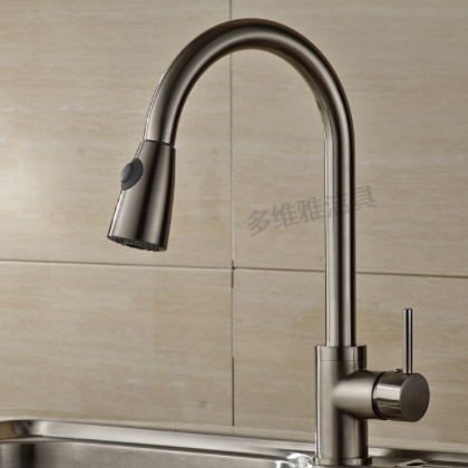 厂家批发全铜多功能厨房龙头洗菜盆冷热抽拉龙头 拉丝厨房水龙头图2