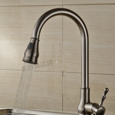 全铜拉丝抽拉龙头伸缩式菜盆龙头 多功能冷热厨房旋转水龙头