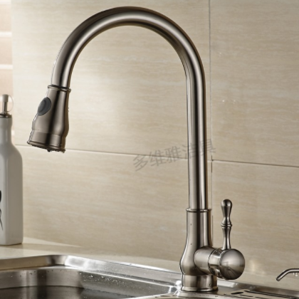 全铜拉丝抽拉龙头伸缩式菜盆龙头 多功能冷热厨房旋转水龙头图2