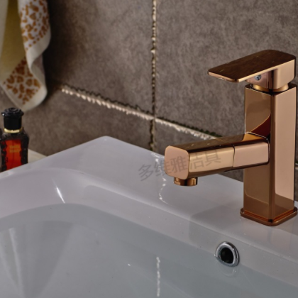 欧式四方冷热金色抽拉水龙头全铜玫瑰金龙头 金色洗脸盆龙头图2