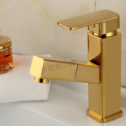 龙头厂家直供 欧式全铜金色冷热混水龙头 仿古抽拉面盆龙头