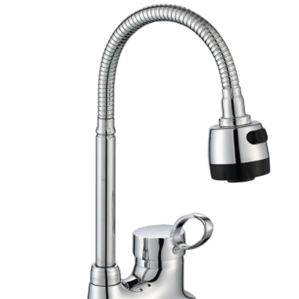 板凳面盆龙头 万向转动管出水嘴龙头 双孔冷热单把水龙头图2