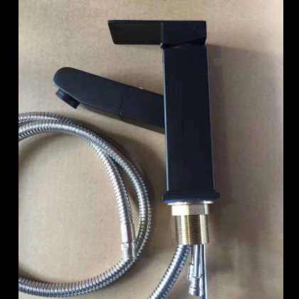 批发 不锈钢冷热抽拉式水龙头 浴室面盆洗手间台盆黑色抽拉水龙头图2