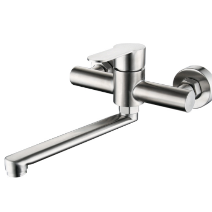 外贸304不锈钢拉丝入墙加长嘴俄罗斯水槽洗菜盆冷热厨房水龙头图2