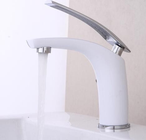 北欧风格款全铜冷热洗脸盆水龙头 浴室 白色水龙头浴室水龙头冷热图3