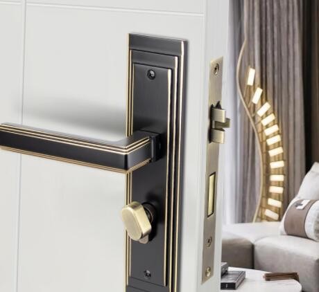 厂家批发 纯铜室内卧室房门锁 轻奢黑色实木门把手家用静音门锁具图3