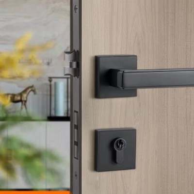 现货批发 新中式古铜色门锁 纯铜室内静音门把手磁吸卧室房门锁