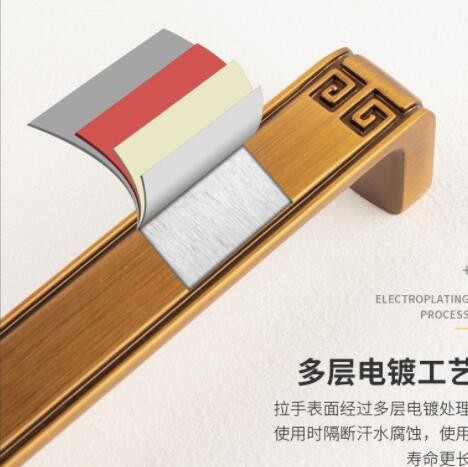 锌合金新中式青古铜柜门橱柜拉手抽屉仿古双孔衣柜门把手家具五金图2
