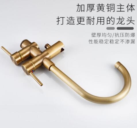 欧式独立式浴缸水龙头落地式立柱淋浴花洒边立式全铜复古电镀黑古图2