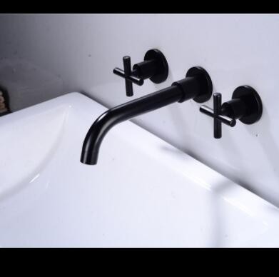 批发全铜暗装金色仿古镀铬黑色冷热水面盆水龙头入墙式台盆水龙头图3