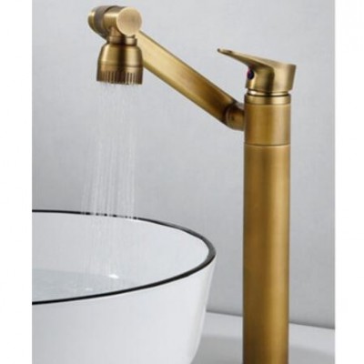 全铜仿古洗脸盆水龙头冷热招财猫复古浴室柜艺术台上面盆旋转龙头