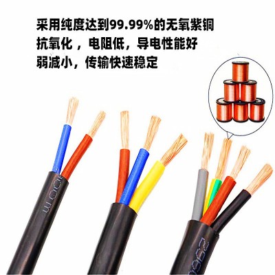 珠江电缆 RVV0.75/1/1.5/2.5/4/6平方 无氧铜芯 2芯 国标软护套线