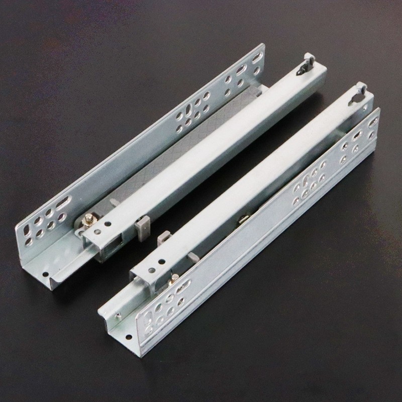 托底隐藏滑轨 二节式隐藏阻尼缓冲导轨 抽屉底装静音家具厂用滑道图2