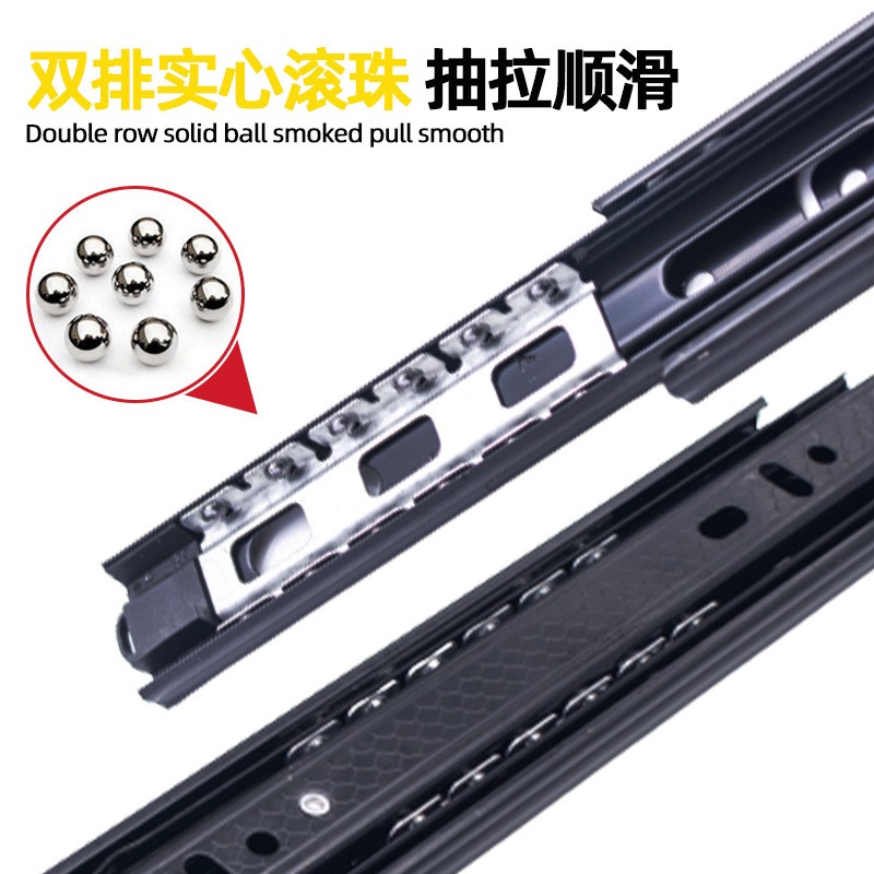 35宽抽屉导轨办公桌侧装抽屉滑轨双排钢珠冷轧钢三节静音轨道批发图2