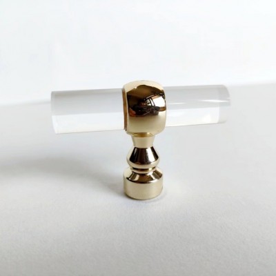 外贸亚克力黄铜拉手透明水晶抽屉橱柜衣柜门把手家具五金单孔拉手